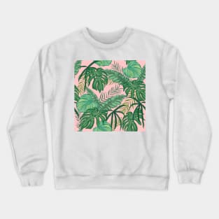 Pretty Pink & Tropical Greenery Pattern Crewneck Sweatshirt